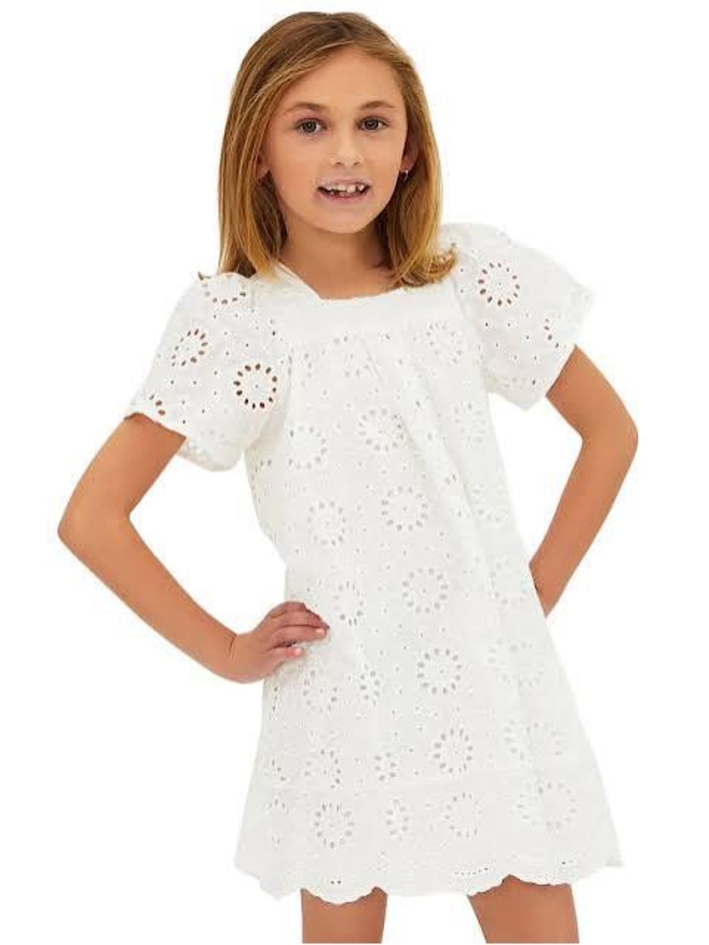 Beach Riot Girls Little Ollie Dress White Magnolia Eyelet Puff-Sleeve Size 3/4